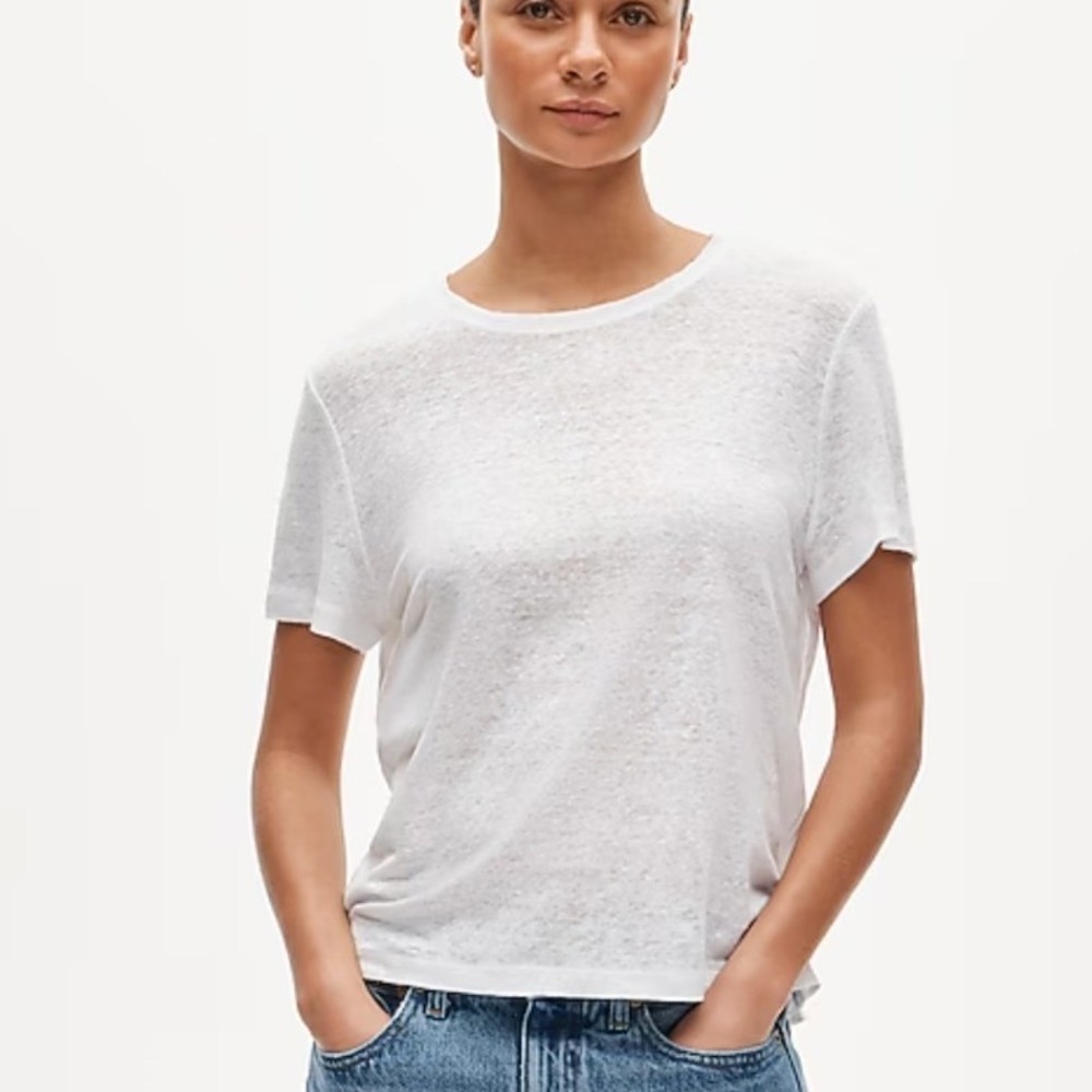 J.Crew Women White Linen Knit Crew Neck Tee Shirt CI871 XXS NWT Flaw